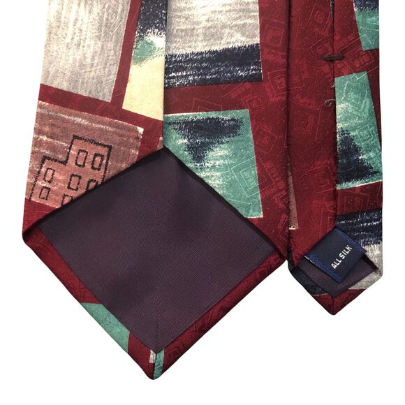 J.T. Beckett Silk Tie Abstract Buildings Business Necktie Career Red Blue Green - Picture 5 of 7